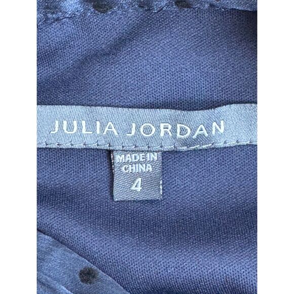 JULIA JORDAN Tie Neck Dot Chiffon Dress In Navy Black Dot Size 4 Classy Retro - Picture 10 of 13
